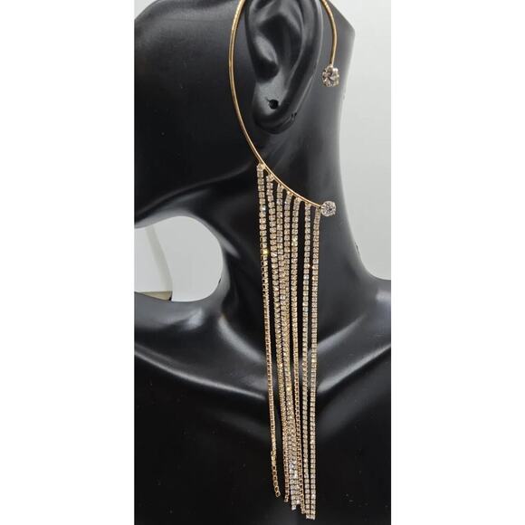 GOLD Rhinestone Fringe Ear Cuff Jewelry for One NWB - Picture 5 of 6